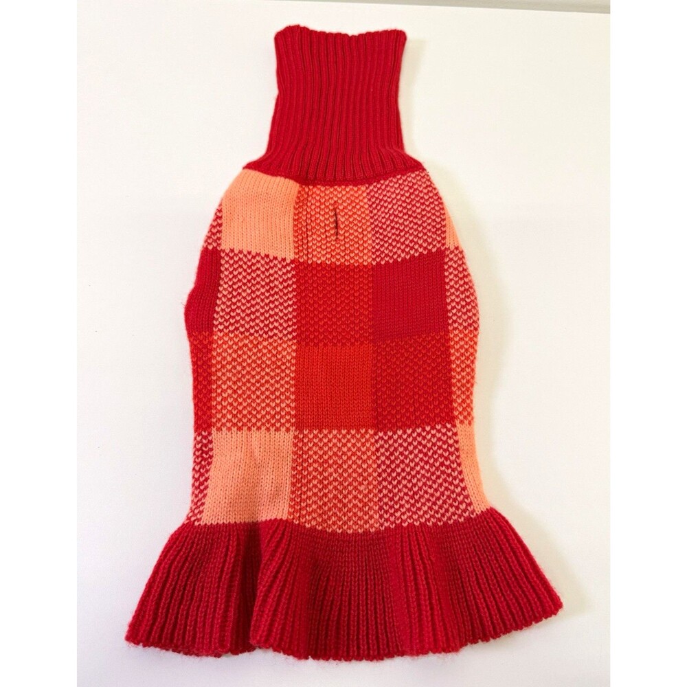 Red & Pink Plaid Dog Sweater, Acrylic Knit Winter Apparel, Warm